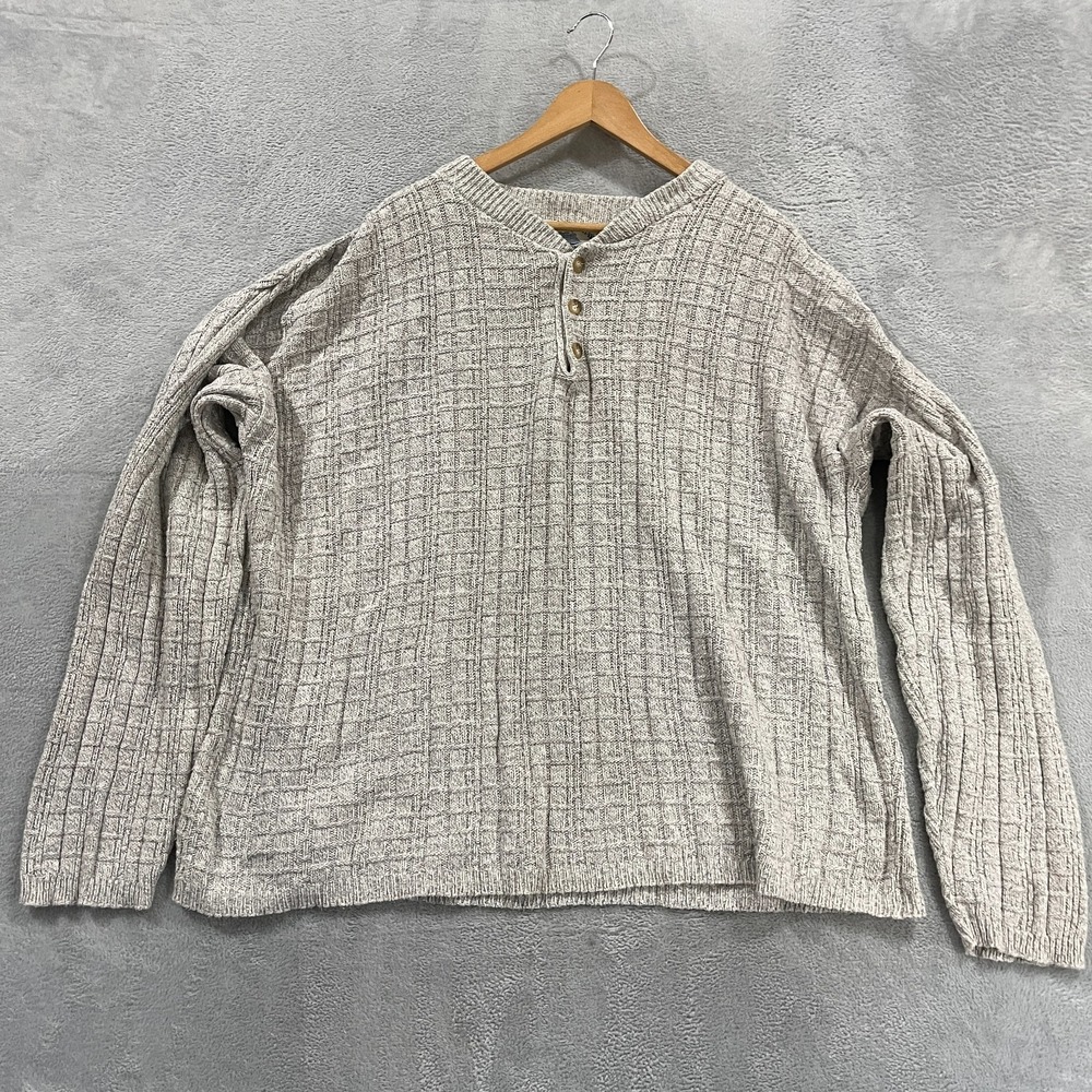 Vintage Hampton Sweater Men L Bay USA Cotton Henley‎ Heavy Knit 90s Fisherman